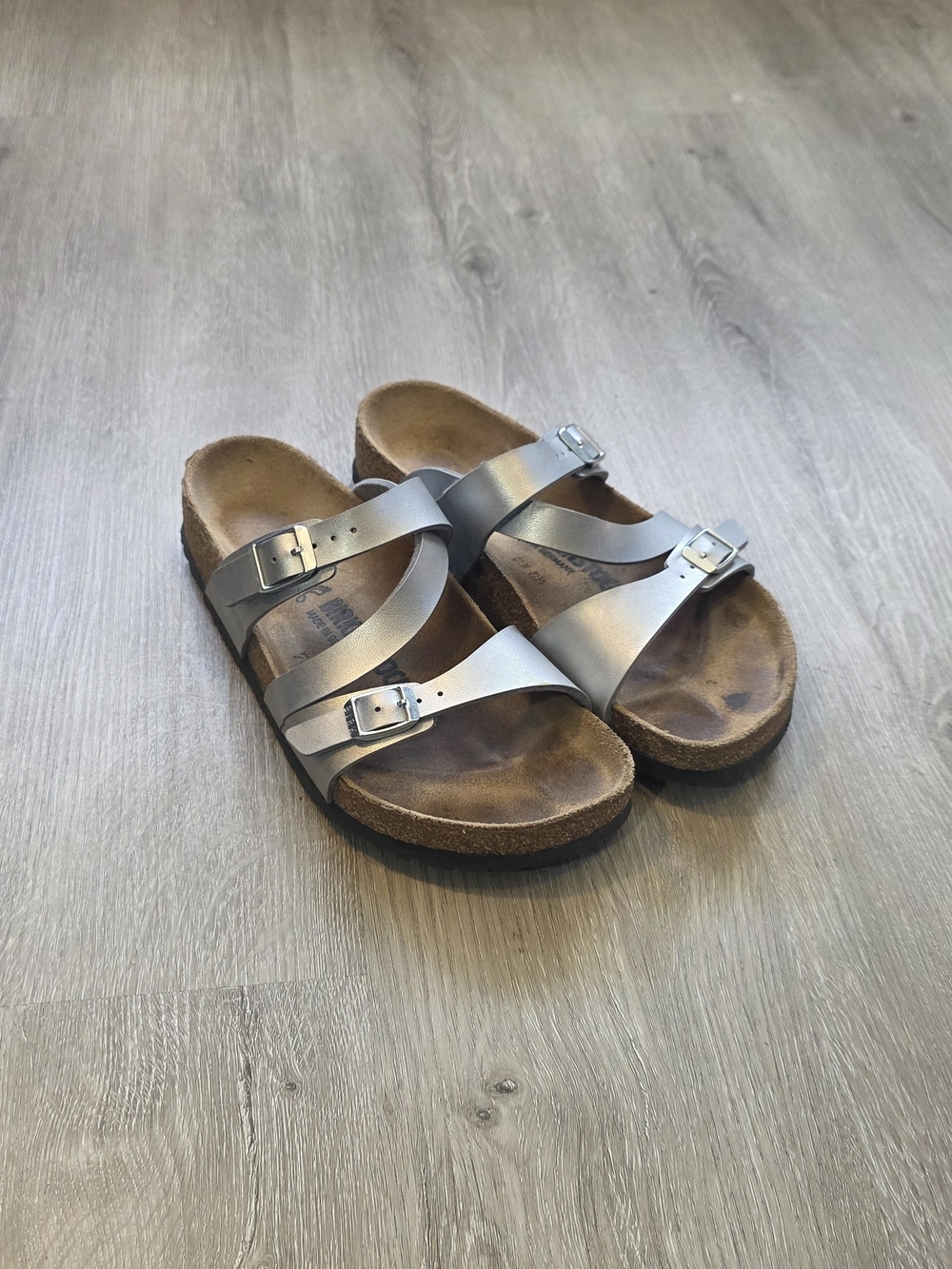 Birkenstock Womens Double-Strap Sandals Metallic Silver Size 7 (38)